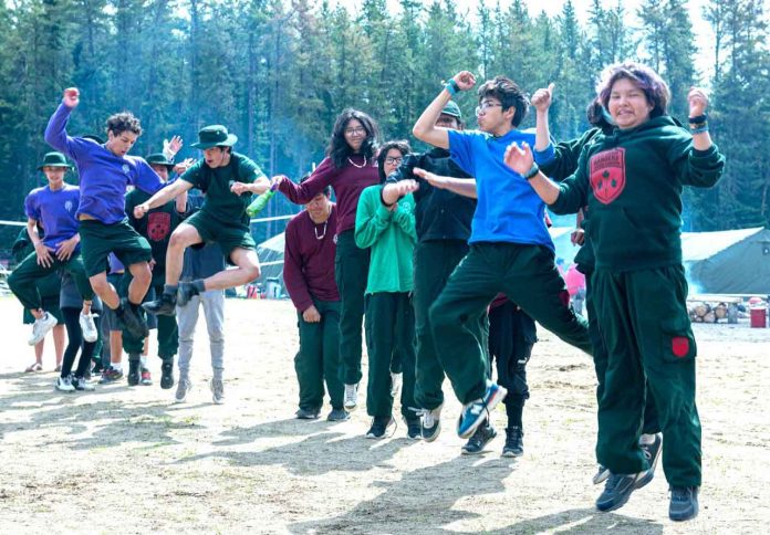 Junior Canadian Rangers jump for fun during a break in training at Camp Loon credit Canadian Rangers