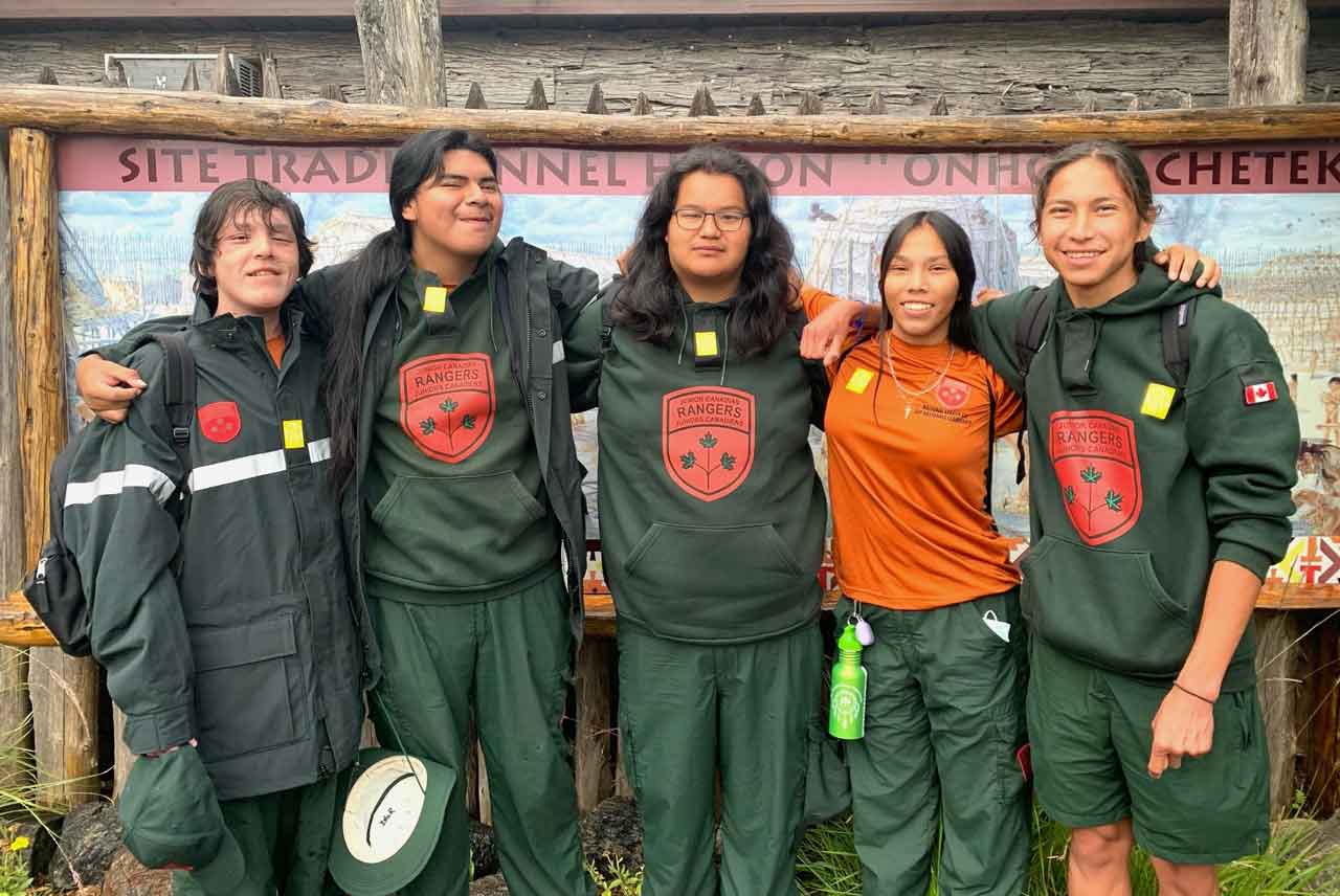 The five Junior Canadian Rangers from Northern Ontario who attended the national leadership course in Quebec were, from left, Madden Taylor of Constance Lake, Thunder O’Keese of Kasabonika Lake, Ryan Kakekaspan of Fort Severn, Summer Southwind of Lac Seul, and McCartney Beardy of North Caribou Lake. credit Sergeant Steven Botelho, Canadian Rangers