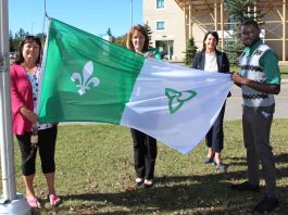 FedNor investit 15 000 $ dans le congrès 2026 de l’AFMO à Sudbury pour appuyer les municipalités francophones (from L-R): Angelle Brunelle, Executive Director, L'Accueil Fracophone de Thunder Bay; Dr. Rhonda Crocker Ellacott, President and CEO, Thunder Bay Regional Health Sciences Centre (TBRHSC), and CEO, Thunder Bay Regional Health Research Institute; Jennifer Wintermans, Vice President, Quality and Corporate Affairs, TBRHSC; and Mouhammad Col, representing Réseau du mieux être francophone du Nord de l’Ontario (Réseau).