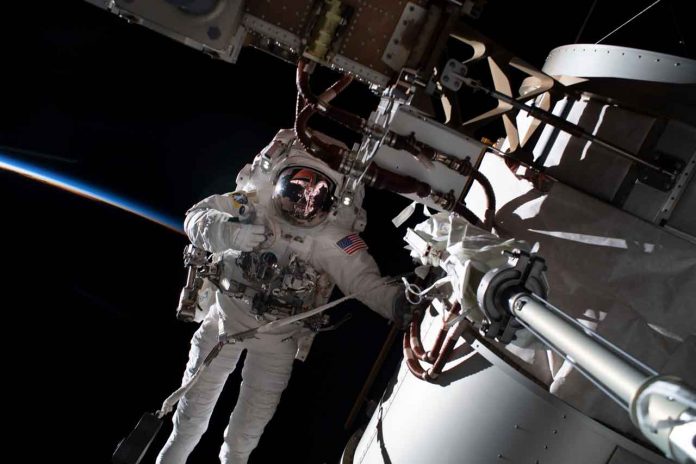 NASA Astronaut Frank Rubio conducts a spacewalk during EVA-81 on Nov. 15 to prepare for installation of an International Space Station Roll-Out Solar Array on the Space Station. Credits: NASA