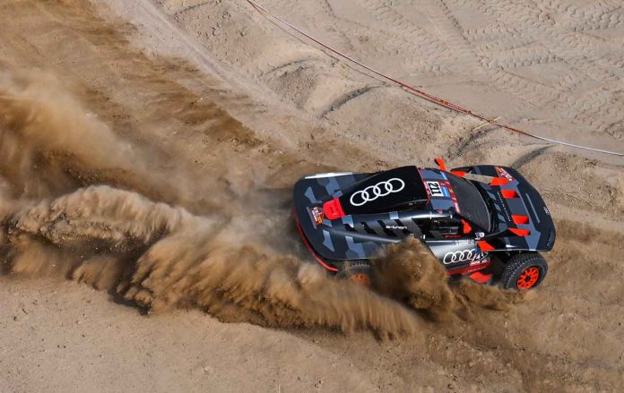 Mattias Ekstrom and Emil Bergvist on their Audi RS Q e-tron E2 of the Team Audi Sport during the Prologue of the Dakar 2023, on December 31, 2022 near Yanbu, Saudi Arabia