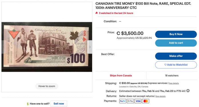 Canadian Tire Money on Ebay