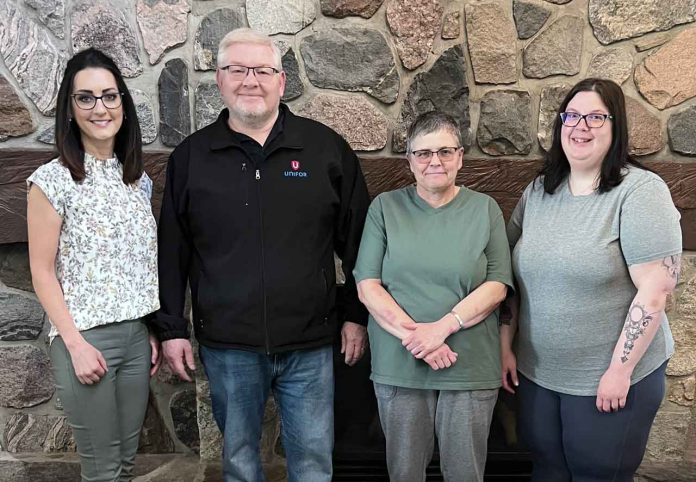 (Local 324-17 Bargaining Committee from left to right - Unifor Local 324 President Katrina Peterson​, Unifor Northern Area Director Stephen Boon, Debbie Stroesser, Lori Markowski)