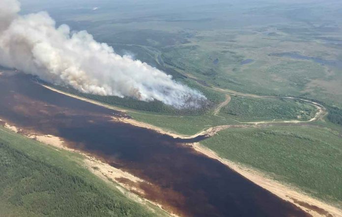 An aerial view of Cochrane 11 captured by Calvin Hurley, Air Attack Officer from the Northeast Region Forest Fire Management Centre