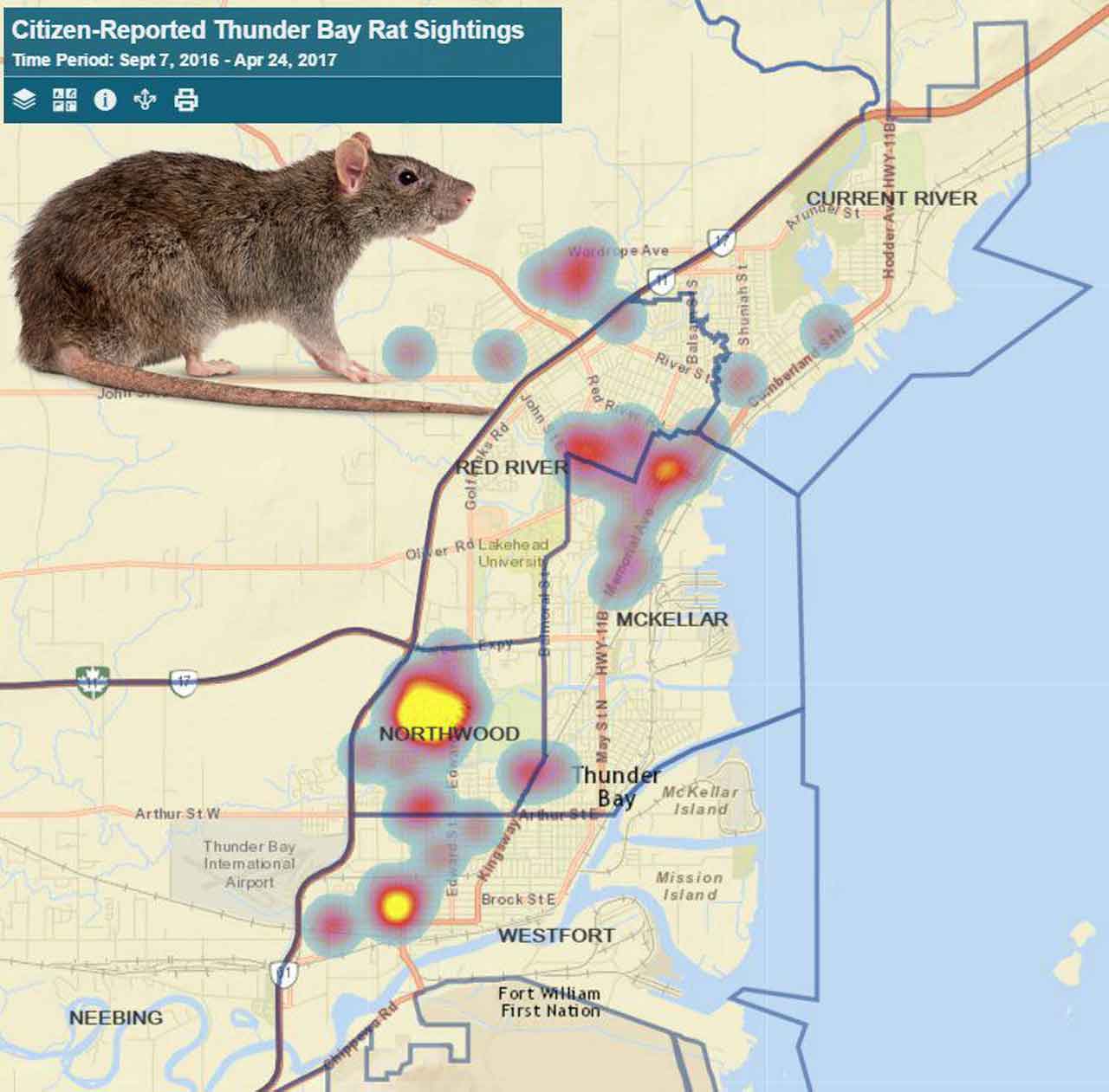 TBDHU Rat Map from Citizen reported rats infestations (2017)