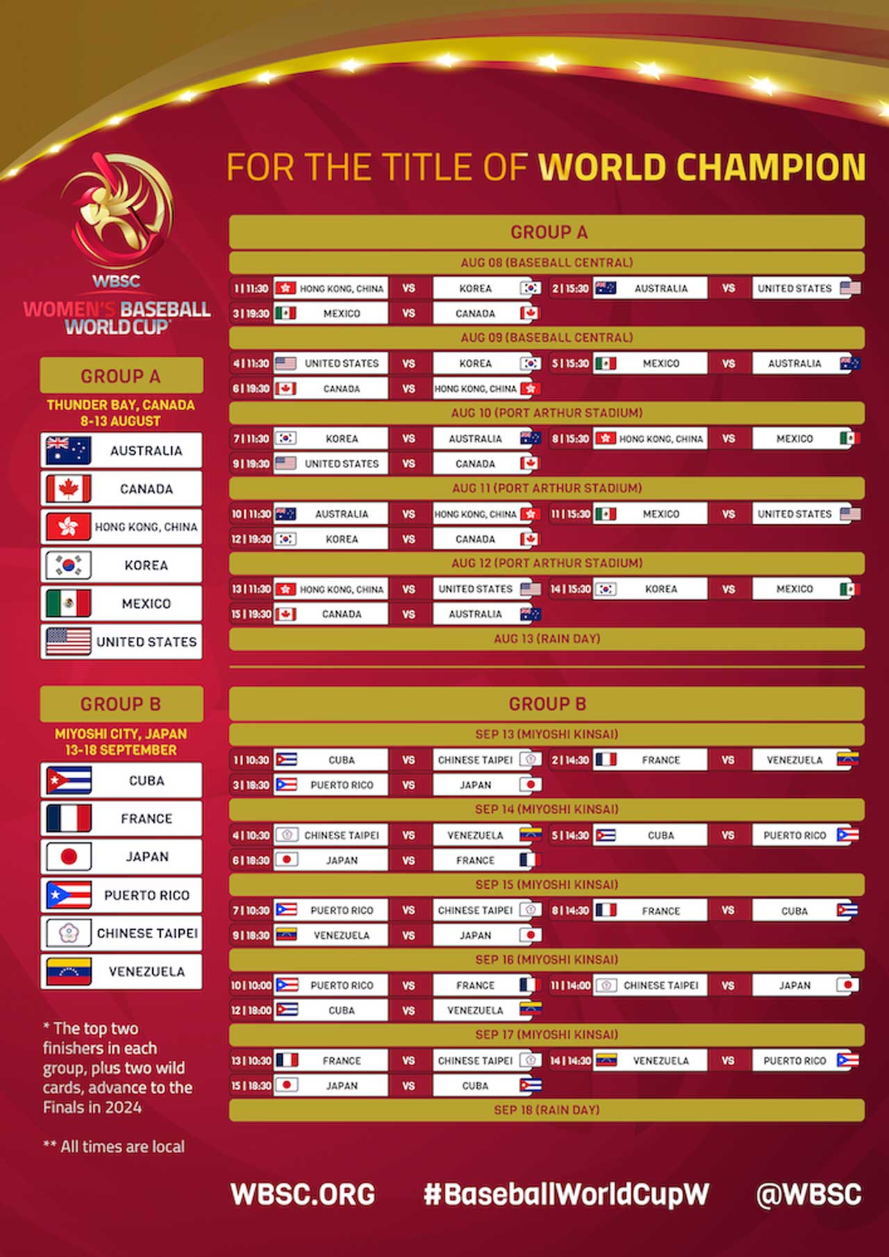 Womens World Cup Baseball Schedule
