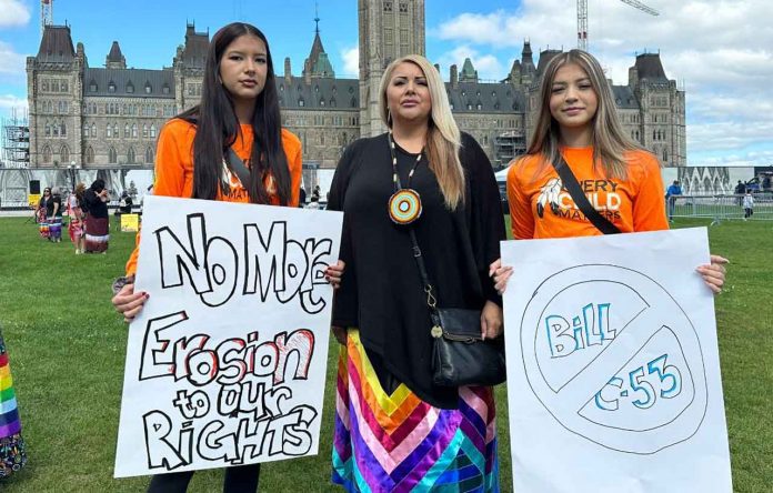 photo provided by Mattagami FN Newly Elected Mattagami First Nation Chief Jennifer Constant is shown here in the middle with her community youth Ava Naveau (left) and Ameria Wesley (right) at a recent event in Ottawa at the Parliament buildings.