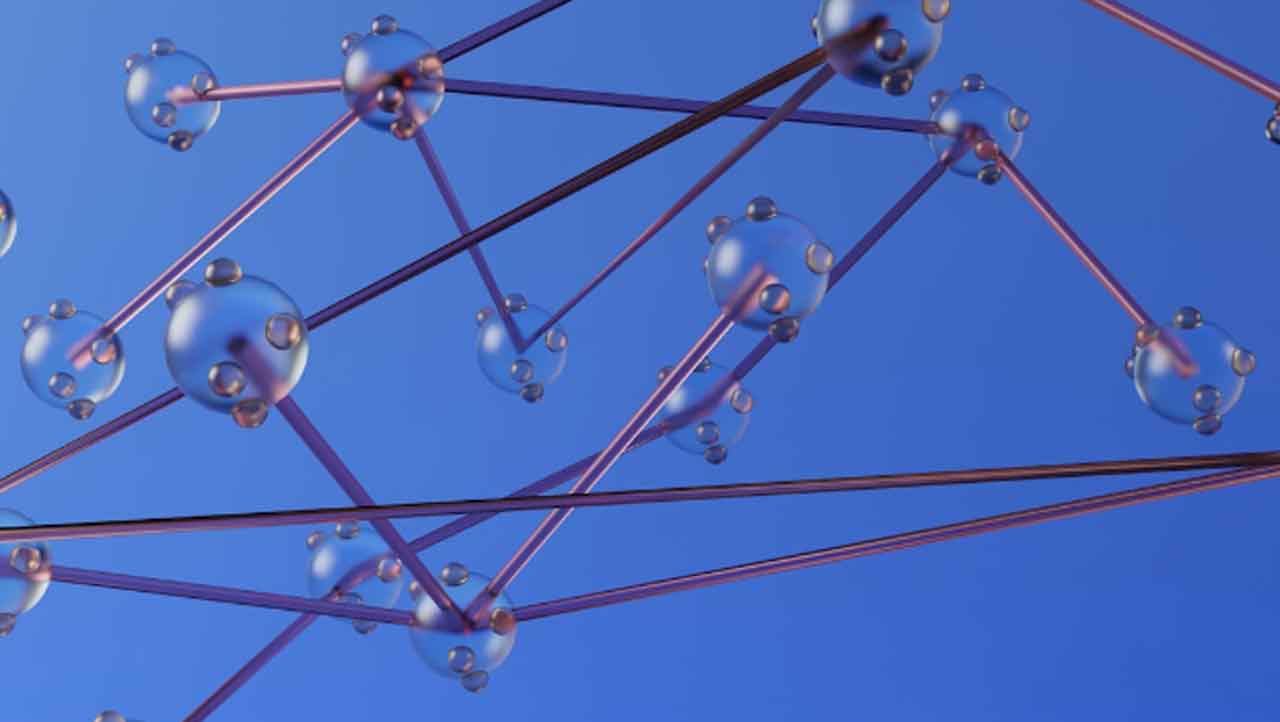 A representation of a node diagram with bubbles and rods.