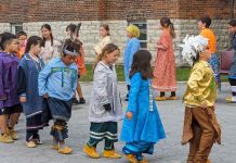 Renowned Indigenous Advocate Michael Cachagee Honored in Ceremony at Former Mohawk Institute Residential School Children doing a Softshoe Circle Dance