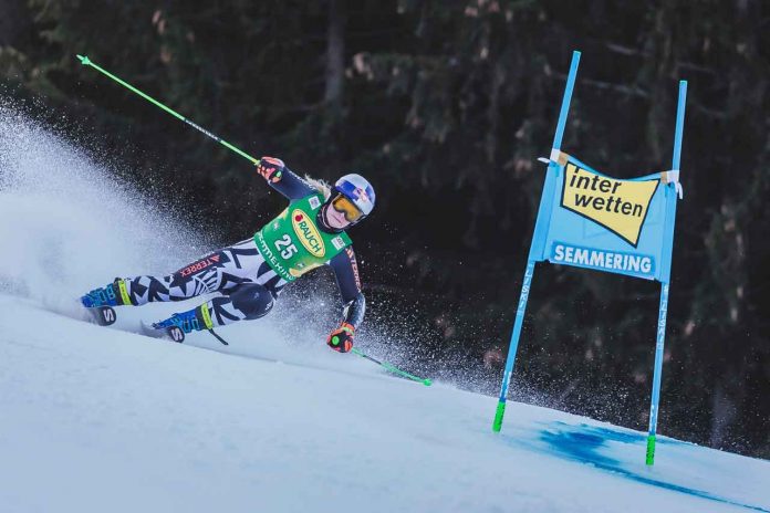 Alice Robinson (NZL) performs during the FIS Alpine Skiing World Cup in Semmering, Austria on December 27, 2022.