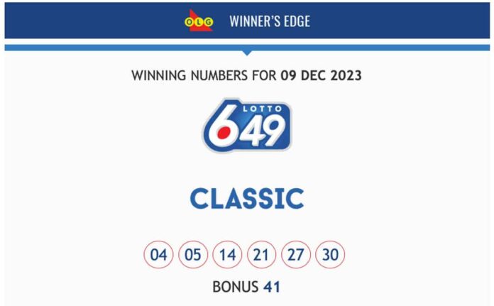Ontario Lottery and Gaming Corporation - EVENING LOTTERY WINNING NUMBERS - Dec. 9, 2023