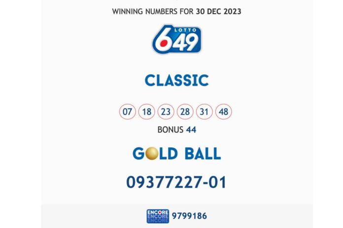 Ontario Lottery and Gaming Corporation - EVENING LOTTERY WINNING NUMBERS - Dec. 30, 2023