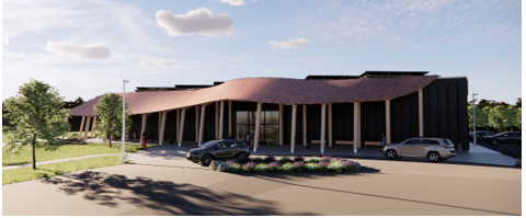 Conceptual design image of the north entrance of the Administration and Visitor Centre. Credit: Parks Canada