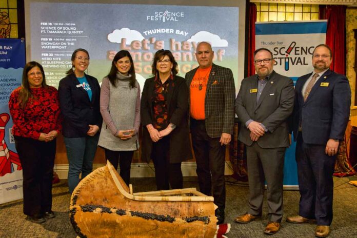 Photo (left to right): Acting Mayor Rajni Agarwal, City of Thunder Bay; Emily Kerton, Senior Manager, Outreach & Indigenous Initiatives; Erin Moir, Co-Executive Director, EcoSuperior; Chief Michele Solomon, Fort William First Nation; Steven Debassige, Cultural Integrity Lead, Indigenous Tourism Ontario; Dr. Michel Beaulieu, Chair, Thunder Bay Museum; Scott Bradley, Executive Director, Thunder Bay Museum