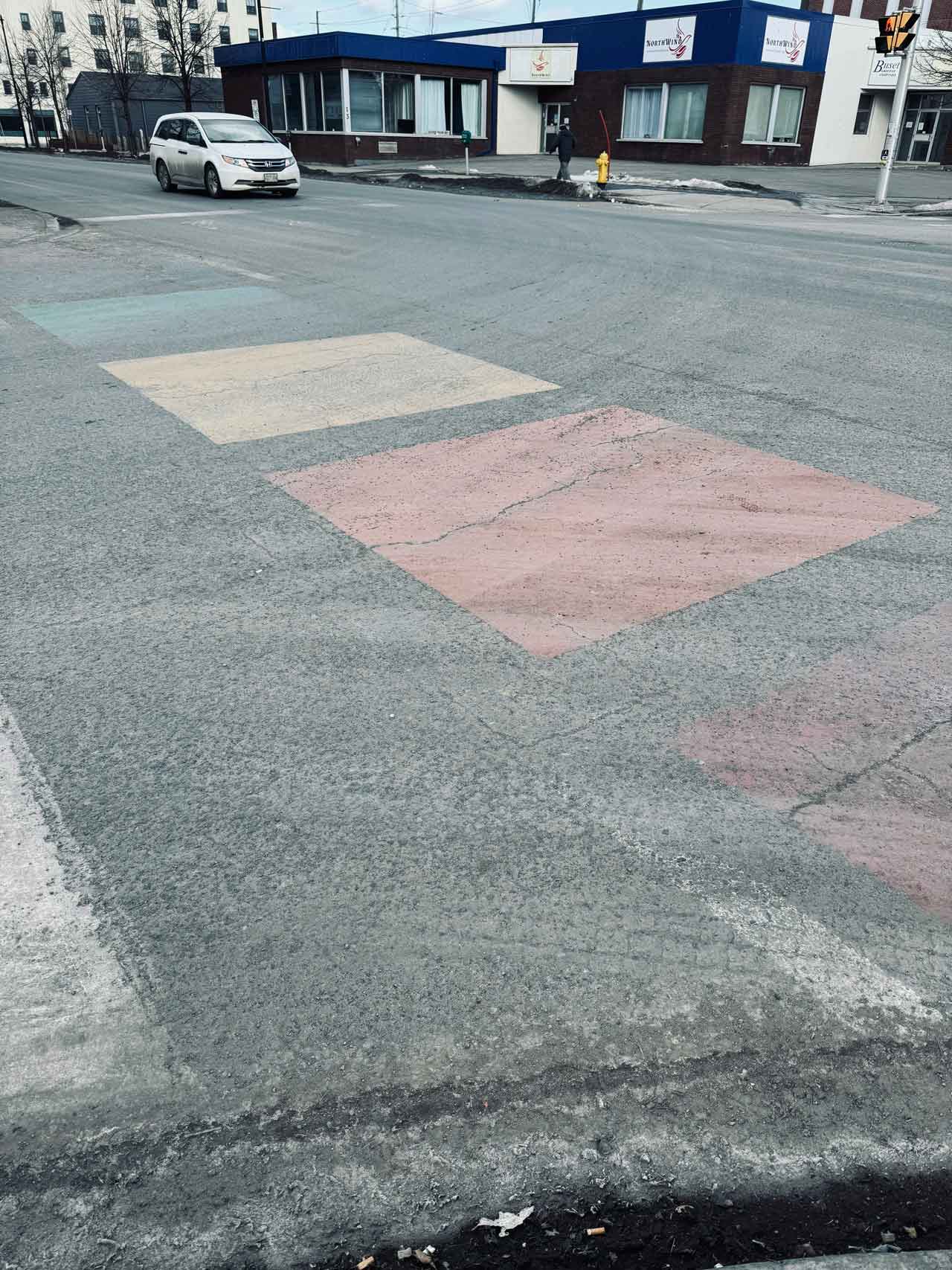 The Pride Crosswalk at Donald and May Street South - A worn out spectacle of former vibrance