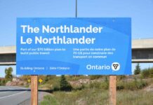 Will transportation woes ever be fixed in Canada and Ontario? Northlander sign on Highway 11