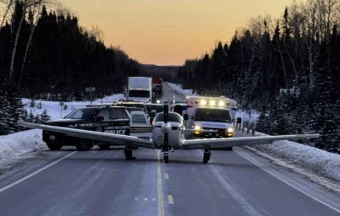 small-plane-on-Highway-11-Jan-31-2025 Image Facebook; Skilled Truckers page
