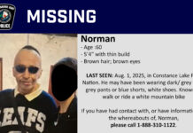 MISSING PERSON: Norman NEOTAPIN, 60 Missing