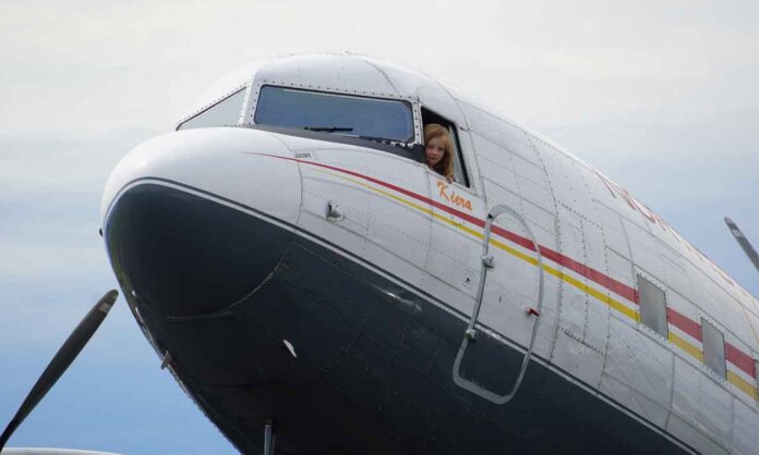 future-NSA-Pilot-in-BT67 Future NSA pilot checking out flight deck on NSA Bazler BT 67