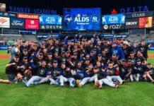 Start Spreading the News: Blue Jays Bounce Yankees, Punch Ticket to the ALCS Toronto Blue Jays Celebrate Playoff Series Win - Image Toronto Blue Jays