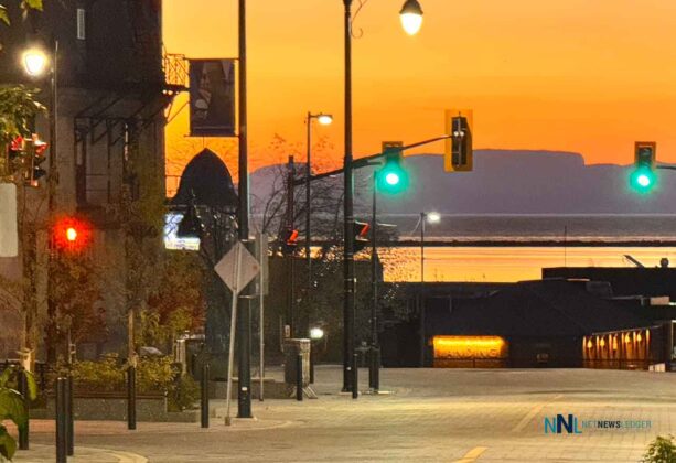 Sun getting set to rise over Lake Superior and the Sleeping Giant on October 18 2025