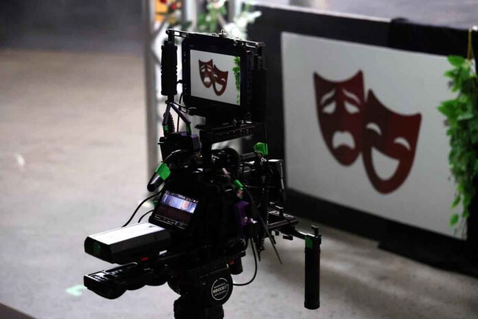 film camera recording comedy masks