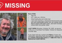 OPP Seek Public’s Help to Find Missing Gull Bay First Nation Man OPP seek help locating Rene KING, 58, missing from Gull Bay; may be in Thunder Bay area