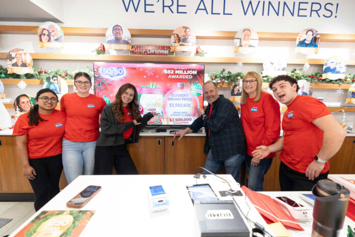 Thunder Bay 50/50 Store Staff; Shalu Sujuprasad, Lindsay Puhalski, Cassandra Carangi, Glenn Craig, Dawn Sebesta and Marco Belcamino celebrating the moment the December 50/50 passed the $2.5M Guarantee! Thunder Bay 50/50 Store Staff; Shalu Sujuprasad, Lindsay Puhalski, Cassandra Carangi, Glenn Craig, Dawn Sebesta and Marco Belcamino celebrating the moment the December 50/50 passed the $2.5M Guarantee!