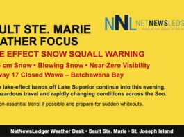 Sault Ste. Marie Weather Focus: Snow Squalls, Blowing Snow and Hazardous Travel Sault Ste. Marie faces intense lake-effect snow squalls today with 20–35 cm possible, blowing snow, Highway 17 closures, and wind chills near –26°C tonight.