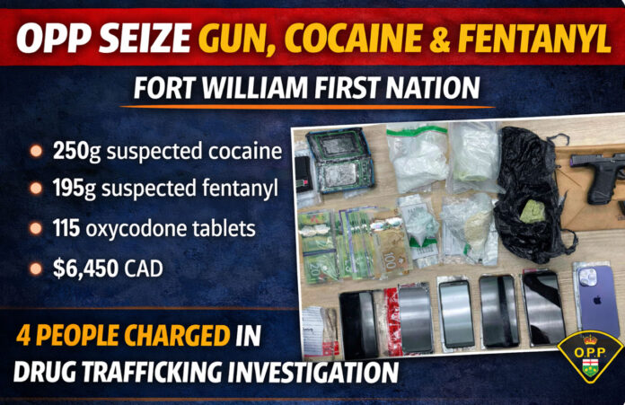 Loaded handgun, fentanyl and cocaine seized on Fort William FN; four face major guns and drugs charges