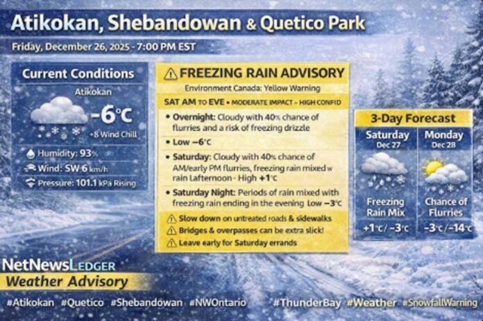 NetNewsLedger Weather Advisory — Atikokan / Shebandowan / Quetico Park