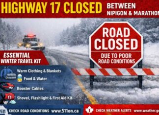 December 26 2025: Highway 17 Closed Between Nipigon and Marathon Due to Hazardous Winter Conditions Highway 17 Closure