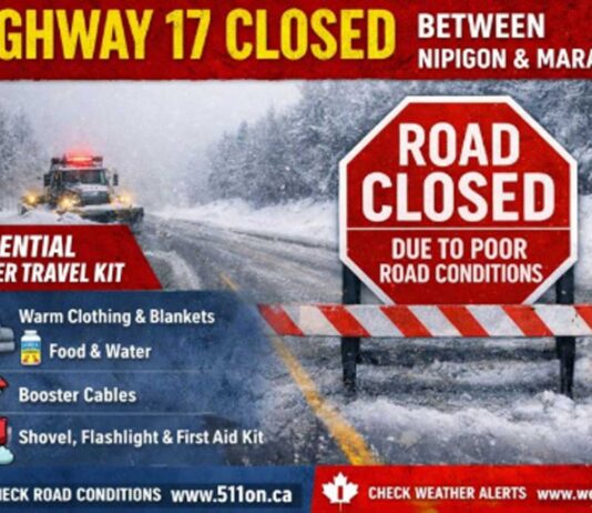 December 26 2025: Highway 17 Closed Between Nipigon and Marathon Due to Hazardous Winter Conditions Highway 17 Closure