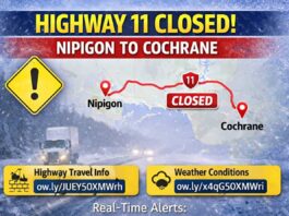 December 21/25 – Highway 11 Closed from Nipigon to Cochrane as Weather Worsens Hwy 11 closed Nipigon to Cochrane due to weather; reopening likely late afternoon. Check 511on.ca