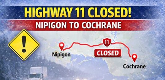 December 21/25 – Highway 11 Closed from Nipigon to Cochrane as Weather Worsens Hwy 11 closed Nipigon to Cochrane due to weather; reopening likely late afternoon. Check 511on.ca