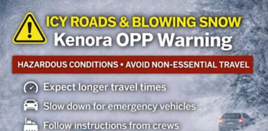 Kenora OPP Warns of Deteriorating Highway 17 Road Conditions and Urge Caution Kenora OPP warns drivers of icy roads, blowing snow, and collisions along Hwy 17; non-essential travel discouraged.