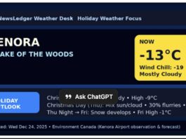 Kenora & Lake of the Woods Weather Focus: Cloudy Christmas Eve, Snow Arrives Christmas Night Kenora Weather