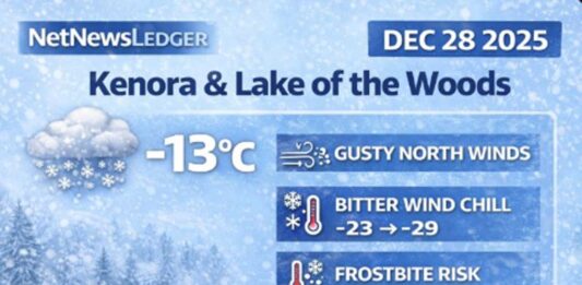 December 28, 2025: Kenora, Grassy Narrows, Whitedog FN & Lake of the Woods Weather Focus — Bitter Wind Chills and Frostbite Risk Kenora and Lake of the Woods Region Weather including Whitedog FN and Grassy Narrows FN