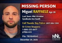 December 30 2025 – Thunder Bay Police Seek Public Help to Locate Missing Man Miguel Raffaele Thunder Bay Police,missing person,Miguel Raffaele,Syndicate Avenue South,Thunder Bay,TBPS,Crime Stoppers,public assistance,Northwestern Ontario,local news