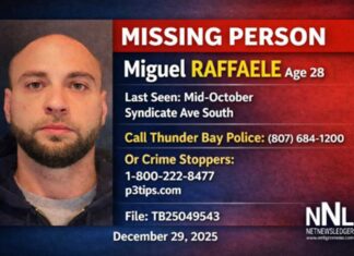 December 30 2025 – Thunder Bay Police Seek Public Help to Locate Missing Man Miguel Raffaele Thunder Bay Police,missing person,Miguel Raffaele,Syndicate Avenue South,Thunder Bay,TBPS,Crime Stoppers,public assistance,Northwestern Ontario,local news