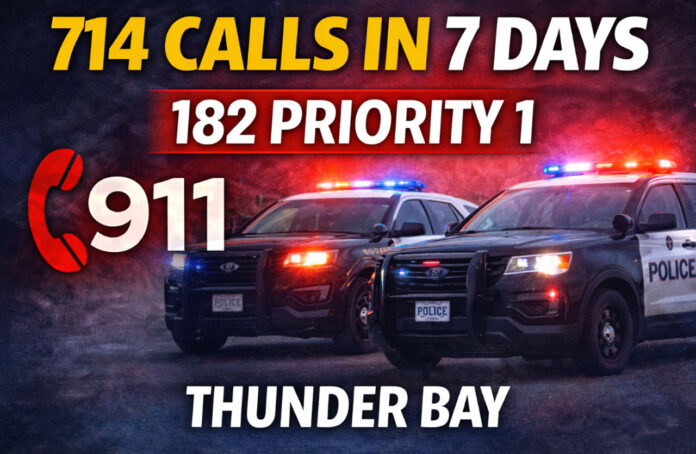 Thunder Bay Police responded to 714 calls Dec 21-27, including 182 Priority 1; 2,248 were 911 calls.