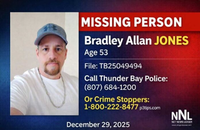 TBPS seek help locating missing Bradley Allan Jones, 53, last contacted July 2025 in Thunder Bay
