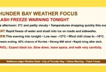 Thunder Bay Weather Focus: Flash Freeze Warning as Temperatures Plunge Tonight Thunder Bay faces a flash freeze Tuesday evening as temperatures plunge from +3°C to –12°C, rapidly freezing slush and water into ice before snow and deep cold return