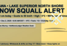 Wawa Weather Outlook: Snow Squalls Ease Later, But Travel Stays Tricky Wawa: Snow squalls ease late morning but travel stays tough. 5–10 cm local, gusty SW winds, high −3. Flurries continue tonight; colder, windy Wednesday