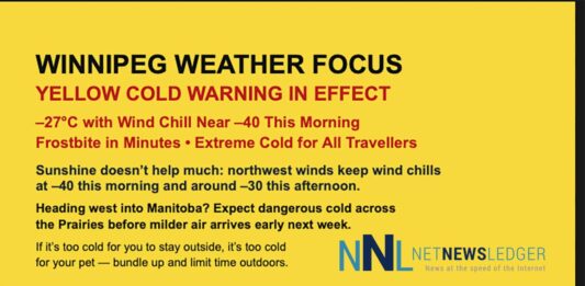 Winnipeg Weather Focus: Prairie Deep Freeze Grips the City Winnipeg sits near –27°C this morning with wind chill near –40 and a Yellow Cold Warning in effect, with frostbite in minutes and dangerous cold through Sunday
