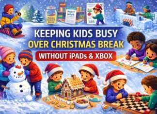 Keeping Kids Busy Over Christmas Break Without All Day Binges on iPads and Xbox or Television Holiday boredom busters for kids: screen-free ideas, routines, crafts, games and winter fun
