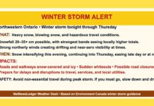Sioux Lookout / Lac Seul Weather Focus: Winter Storm to Bring 20–35 cm of Snow and Blowing Snow Sioux Lookout and Eastern Lac Seul face 20–35 cm of snow, strong NE winds, blowing snow and wind chills near –33°C from tonight through Thursday night.