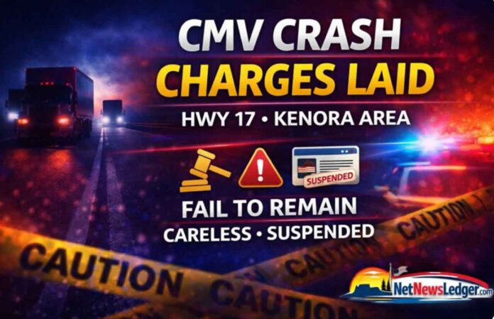 Kenora CMV crash: careless driving, fail to remain, and driving while suspended charges—key penalties. Kenora CMV crash: careless driving, fail to remain, and driving while suspended charges—key penalties.