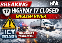 BREAKING: Highway 17 Closed at English River After Transport Truck Collision Highway 17 closed at English River after transport crash; no injuries reported. Icy roads