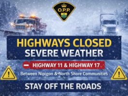 OPP: Highways 11 and 17 Closed Between Nipigon and North Shore Communities Amid Severe Weather Jan 13 2026 - OPP reports Hwy 11 and Hwy 17 closures near Nipigon due to severe weather and poor visibility